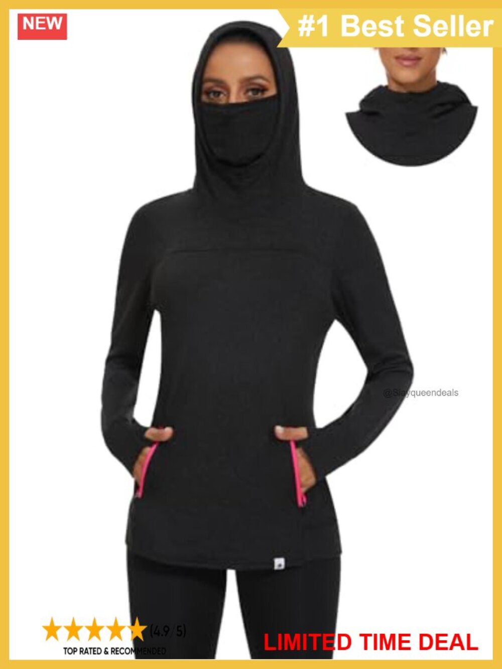 Fleece Lined Thermal Running Pullover Sweatshirt Cowl Neck Hoodie with Mask &